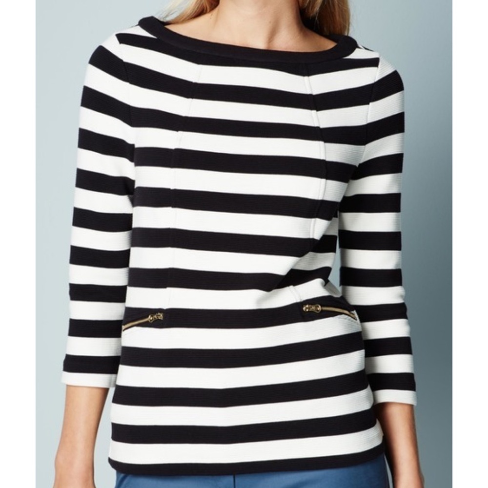 Boden Striped Black and White Long Sleeve Top
